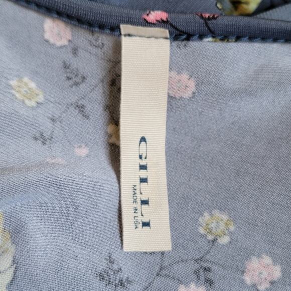 Small Gilli Slate Blue Floral A-line Dress With Bows On 3/4 Sleeve - Picture 3 of 4